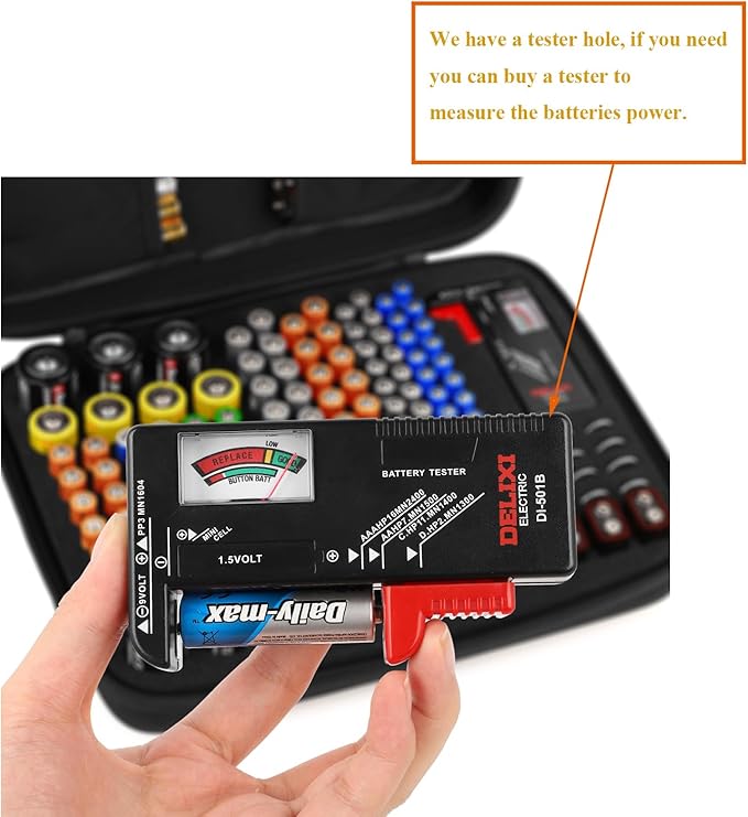 Battery Organizer Storage Box, Battery Vault Case Waterproof Explosionproof Holder Box, Batteries Carrying Case Container Bag (Holds 148 Batteries AA AAA C D 9V)（No tester included）