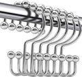 Shower Curtain Hooks,12 Pcs Rustproof Metal Shower Curtain Rings,Free Sliding Double Shower Hooks for Shower Curtain & Liners,Shower Curtain Hangers for Bathroom Shower Curtain Rods Curtains (Silver)