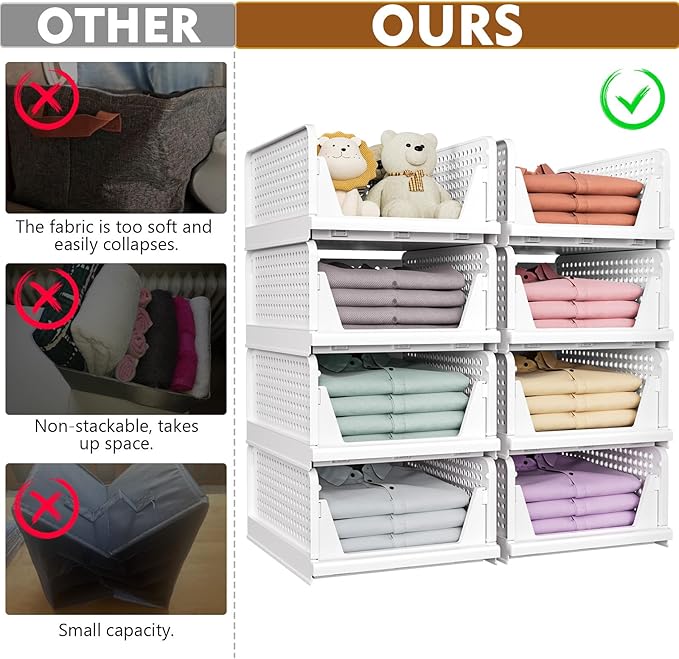SNSLXH 5 Pack Stackable Closet Organizer Box, Multifunctional & Foldable Closet Storage Basket for Bathroom Kitchen Laundry Room Wardrobe Storage, Space-Saving Clothes Storage Drawer Organizer, Green