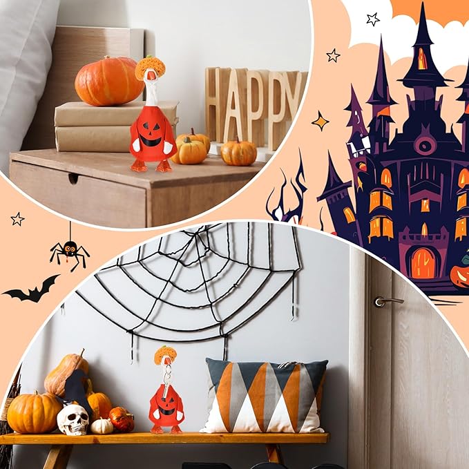 Abbylike Thanksgiving Mini Desk Goose Outfits 7 Inch Magnetic Silly Goose Statue Candy Corn Costume with Witch Hat and Broom for Halloween Magnetic Duck Statue Desk Key Holder Decor(Pumpkin)