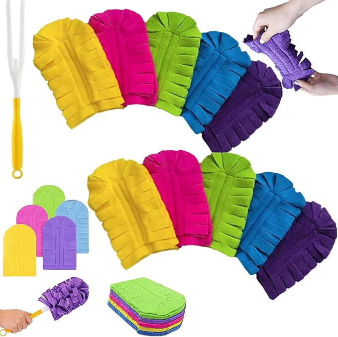 360° Electrostatic Duster Refills, Reusable & Washable Pads for Hand Duster, Sustainable Dust Removal Kit for Home, Office & Car – Dry & Wet Use, High-Adsorption Microfiber (10 PCS)