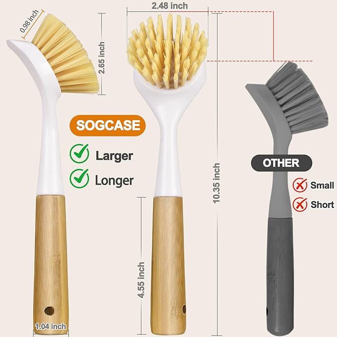 Dish Brush with Handle,Kitchen Scrub Brushes for Cleaning, Dish Scrubber with Stiff Bristles for Sink, Pots, Pans, 1 Pack