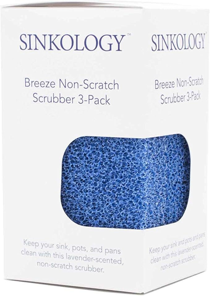 Sinkology SSCRUB-101-3 Breeze Non-Scratch and Odor Resistant Silicone Scrubber Package of 3 Sponges, Blue, 3 Piece