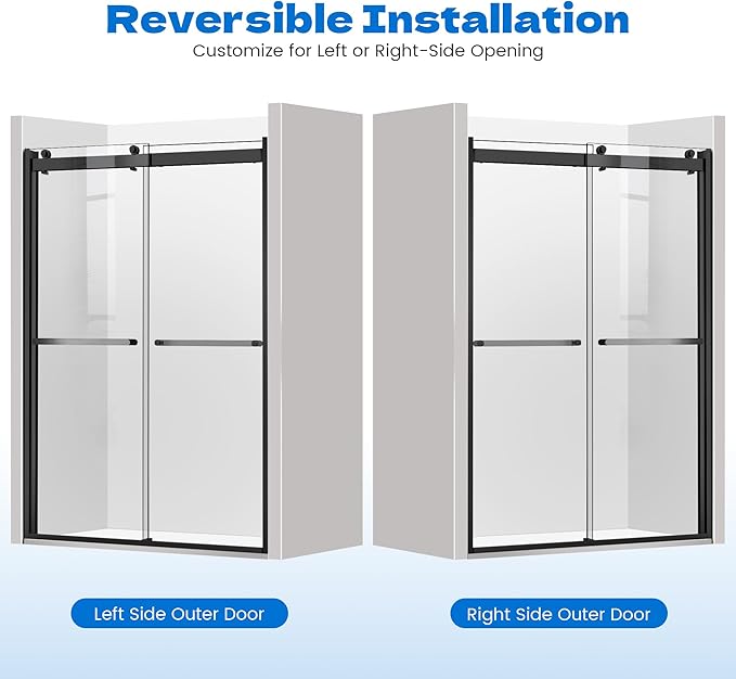 Sliding Shower Door, 44-48" W x 76" H Semi-Frameless Double Sliding Glass Shower Door with 5/16'' (8mm) Clear ASNI SGCC Tempered Glass, Bypass Shower Enclosure, Matte Black