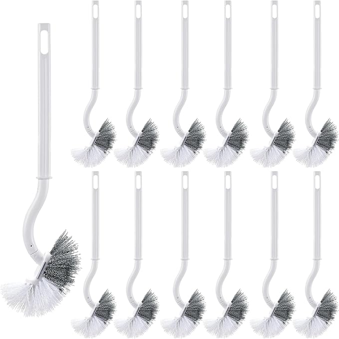 12 Pcs Curved Toilet Bowl Brush Bulk Bathroom Deep Cleaning Toilet Cleaner Scrubber Without Holder Handle Curved Brush Hanging Under Rim Household Cleaning for Bathroom(White)
