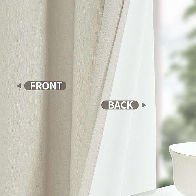 YoungsTex 80 Inch Length Linen 100% Blackout Curtains for Bedroom, Full Room Darkening Thermal Insulated Drapes with Grommet for Living Room Window Privacy, 2 Panels, 52 X 80 Inch