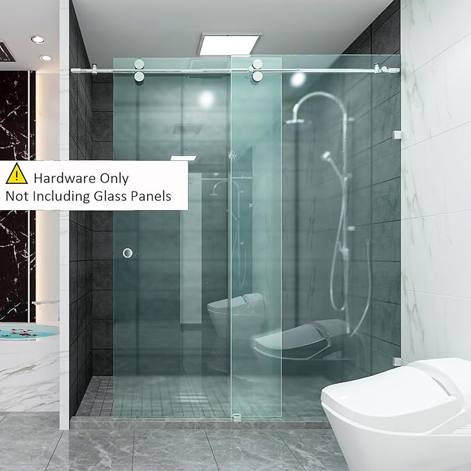 DIYHD 6.6FT Frameless Stainless Steel Sliding Glass Shower Door Hardware,Chrome Finish