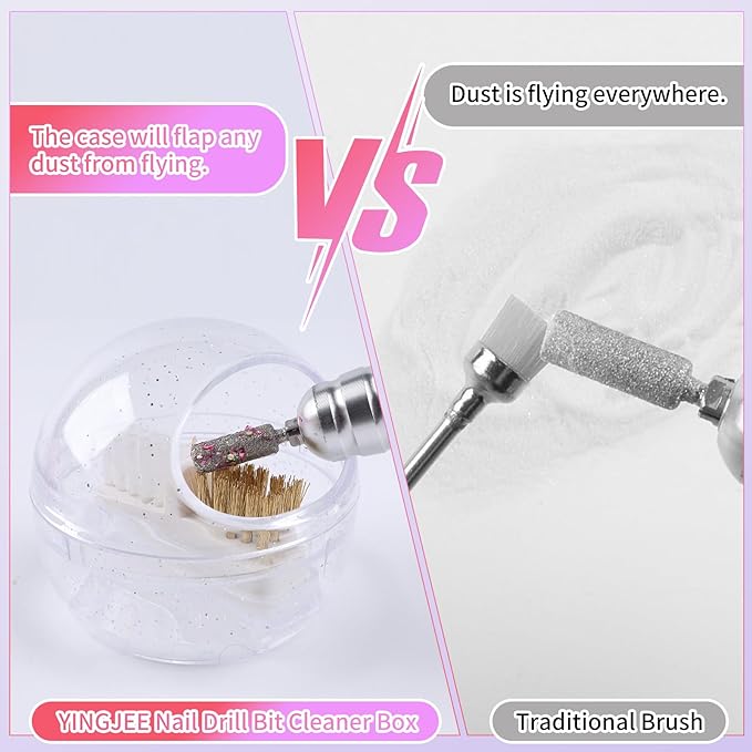 Nail Drill Bits Cleaner Brush Case Accessories, Nail Art Cleaner Tool Case with Steel & Nylon Wire Brush for Cleaning Tungsten Carbide Ceramic Nail Drill Bits Cuticle, White
