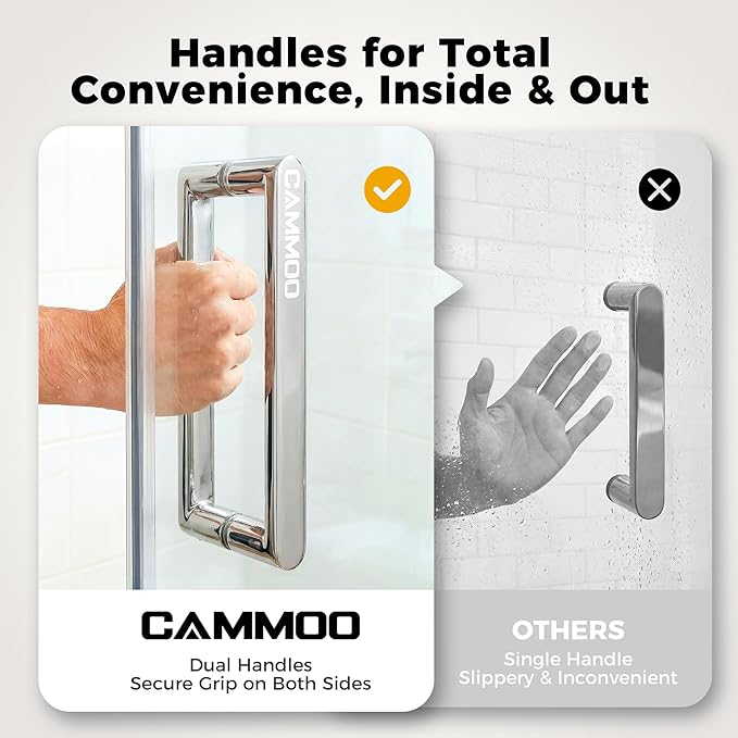 56-60" W x 75" H Frameless Shower Door, Magnetic Sliding Glass Shower Door, 5/16"(8mm) Tempered Glass, Leak-Proof Seals, Stainless Steel Hardware, Easy-Clean Nano Coating, Brushed Stainless