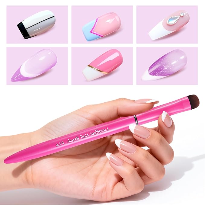 Nail Brush for French Tips & Cleaning Gel Polish- Precision Thin Brush for Acrylic, Polygel - Professional Kolinsky Sable Nail Art Brush (Pink, F14)