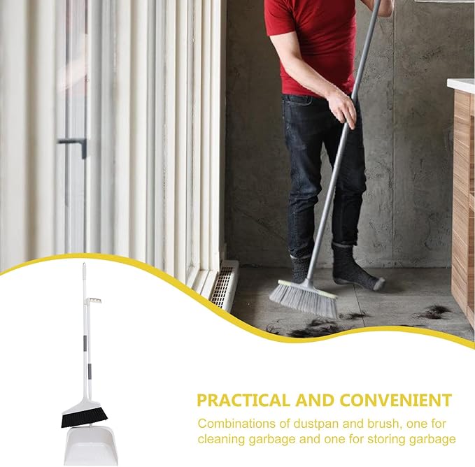 Broom and Dustpan Set for Home - 35.43In Long Handle Soft Broom with Upright Dustpan Combo for Indoor Floor Cleaning Kitchen Office Use Heavy Duty Sweeping Tool