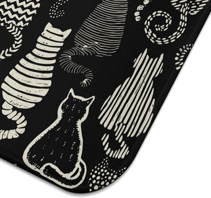 Cat Dish Drying Mat for Kitchen Countertops, Black Farmhouse Style Microfiber Drying Mat, Washable and Absorbent Kitchen Countertop Dish Drainer, 16x18 Inch