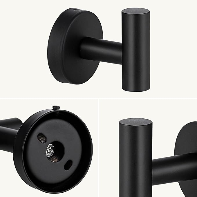 Towel Hooks, SUS 304 Stainless Steel Hooks, Heavy Duty Door Hanger Towel Robe Clothes Cabinet Closet Sponges Hook for Bathroom Kitchen Garage Gotel (Black, 4 Pcs)