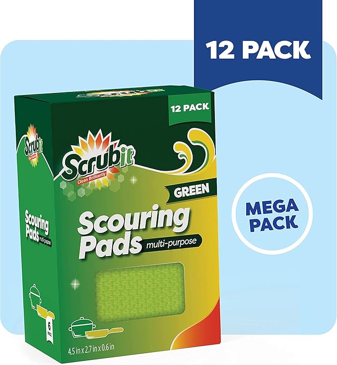 SCRUBIT Multi-Purpose Dish Scrub Sponge, Non Scratch Scouring Pads, Cleaning Sponges for pots, Dishes, Utensils, & Non-Stick Cookware - Sponges for Kitchen & Bathroom - 12 Pack Dish Sponge (Green)