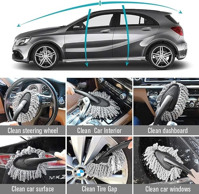 Multi-Functional Car Duster Cleaning Dirt Dust Clean Brush Dusting Tool Mop Gray Car Cleaning Products