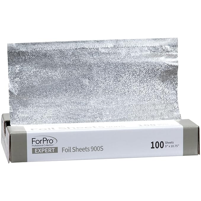 ForPro Expert Embossed Foil Sheets 900S, Aluminum Hair Foils for Color Application and Highlighting Services, Food Safe, Pop-Up Dispenser, 9” W x 10.75” L, 100-Count
