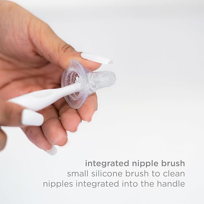 Ubbi Deluxe Baby Bottle Cleaning Set Includes a Nipple Brush with Suction Cup, Oat