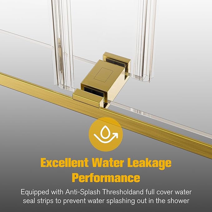Shower Door 56–60 in W x 76 in H 3/8" Tempered Glass Double Sliding Shower Door Frameless Brushed Gold Exquisite Rolling Track Design Reversible Installation for Modern Bathroom