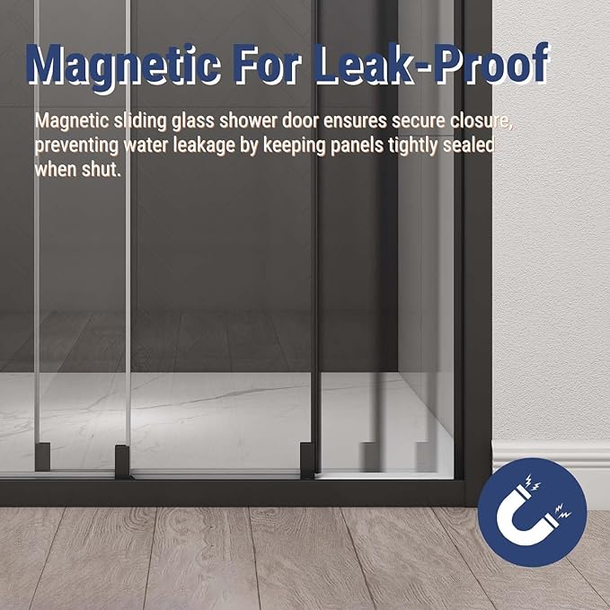 46" W x 78" H 3-Panels Sliding Shower Door, Shower Door Clear 6mm Tempered Glass with Matte Black Frame, 3-Panels Sliding Shower Easy to Clean,Three-Panel Synchronized Shower Sliding Door