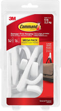 Command 5 lb Large Utility Hooks, 14 Hooks and 16 Strips, Damage-Free Hanging Wall Hook with Adhesive Strips, No Tools Required, Great for Home Kitchen Office Organization