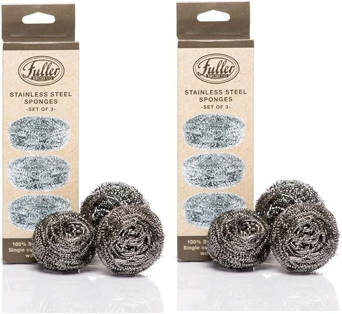 Fuller Brush Stainless Steel Scrubbing Sponges – 2-Pack (2 Sets of 3 = 6 Pieces) – Heavy Duty Kitchen Scour Sponges for Dishes, Pots & Pans