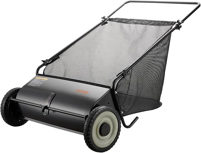 26 Inch Lawn Sweeper Push Hand Powered for Leaves, Grass Clippings & Yard Debris, 4 High-Speed Brushes & Large 7 cu ft Hopper Bag | Adjustable Height, ABS+Steel Frame (26 Inch Black2)