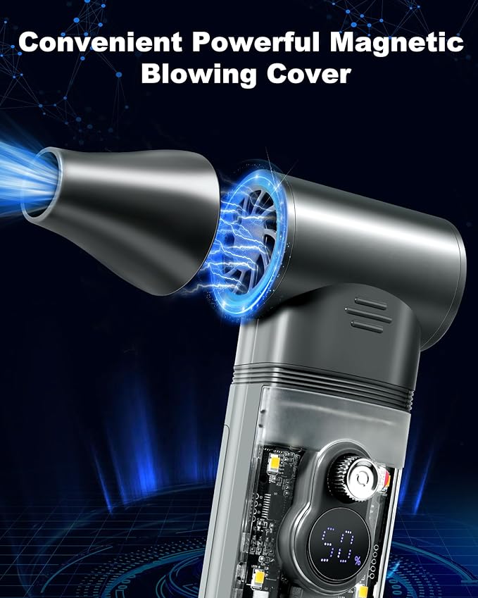 Electric Air Duster- 100000RPM Compressed Air Duster with LED Light - 30 Gear Adjustable Cordless Air Duster Rechargeable Air Duster for PC&Keyboard, Outdoors, Car, Home Cleaning