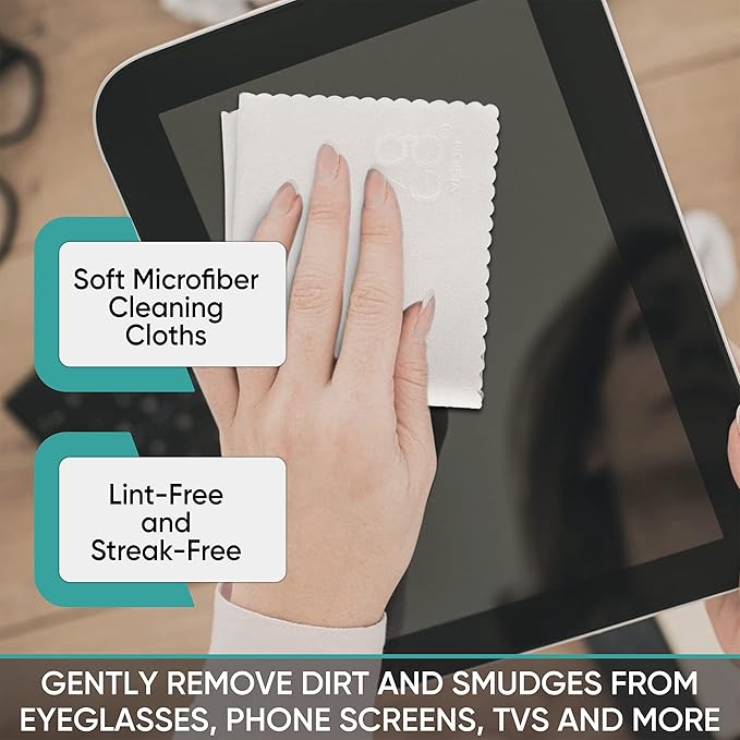 Microfiber Cleaning Cloth 12-Pack Individualy Packed (6"x 7") Glasses Cleaning Cloths for Eyeglasses Phone Computer Screen Laptop Camera Lenses (12 Black)
