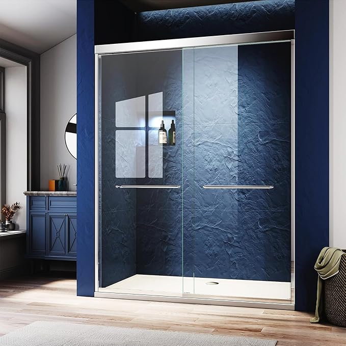 Chrome Shower Glass Door 50-54'' x 72'',Splash-Proof Adjustable Stainless Steel Rails Semi-Frameless Door Design,SGCC/ANSI Certified Clear Tempered Glass for Bathroom