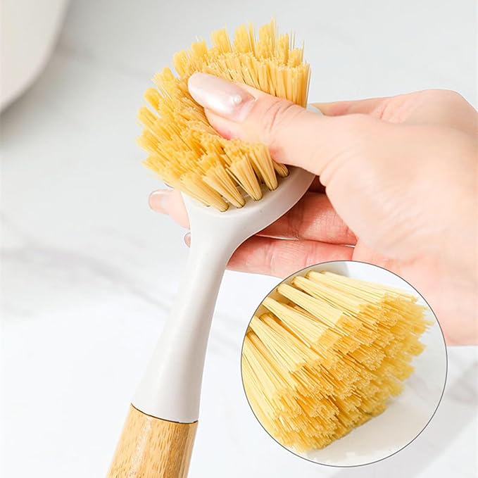 2 Pack Kitchen Dish Brush Grill Brush+Reusable Rubber Gloves,Kitchen Cleaning Sets,Long Dish Scrubber Built-in Scraper,Scrub Brushes for Pans Pots Sink,Range Hood (White&Black) Pre-Christmas Clean