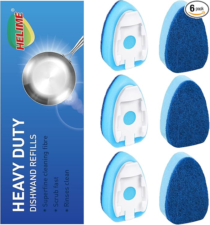 Dishwand Refills Sponges Refill, Dish Wand Replacement Heads, Heavy Duty Scrub Dots Brushes Soap Dispenser, Non Scratch Dispensing Scrubbers, Dishwashing Cleaning Supplies Kitchen Sink Dishwasher Tool