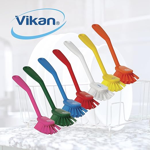 Vikan 42371 Brush,Dish,Scraping Edge,Medium,11",PP/PBT,Pink