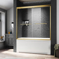Bathtub Sliding Glass Shower Doors,56-60 inch W x 62 inch Height Shower Doors with 1/4 inch(6mm) Clear Tempered Glass,Semi-Frameless Bypass Tub Doors with Stainless Steel Brushed Gold Handles