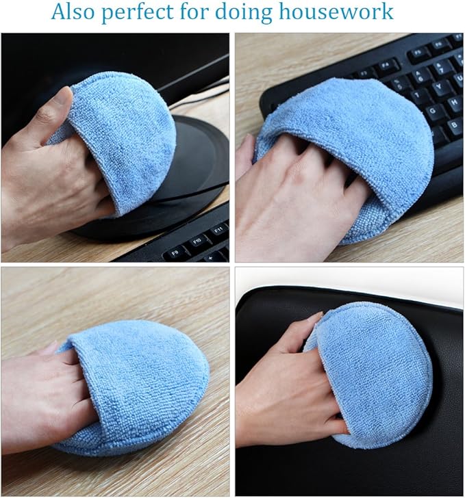 Microfiber Wax Applicator, AutoCare Ultra-Soft Microfiber Wax Applicator Pads with Finger Pocket Wax Applicator for Cars Wax Applicator Foam Sponge (Blue, 5" Diameter, Pack of 10)
