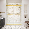 Frameless Double Sliding Shower Door,44-48" W x 74" H Glass Shower Doors with Soft Close System,5/16" (8mm) SGCC Tempered Clear Glass,Explosion-Proof Film Nano Coating,Brush Gold