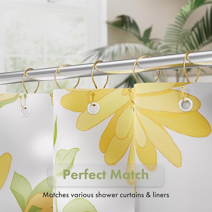 AmazerBath Shower Curtain Hooks, Dark Gold Shower Curtain Rings, Simple Double Hook Shower Curtain Hooks Rust Proof, Metal Smooth Shower Hooks for Shower Curtain Rod, 12 Pcs Shower Rod Hook