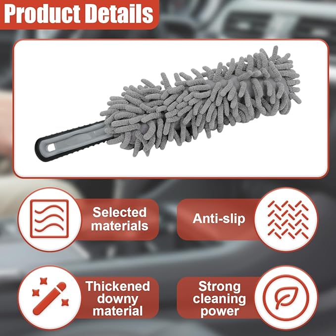 Car Interior Duster, No Scratch Microfiber Cleaning Brush with Comfortable Handle, Universal Auto Detailing Cleaning Supplies for Vehicle Home Office (Gray)