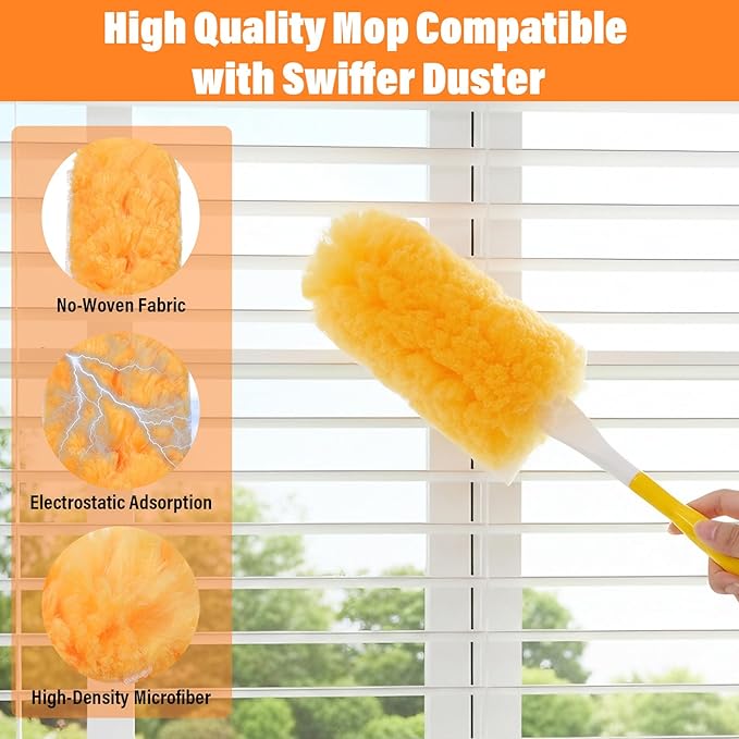 360° Duster Refills Compatible with Swifer Dusters, 60 Count + 2 Size Handle, Disposable Duster Refills for Cleaning Home, Office, Corners, Blinds, Furniture, Cars and More