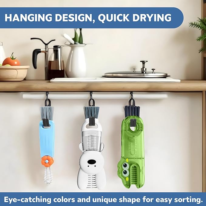Cup Lid Cleaning Brush, 3 in 1 Lid Cleaner for Tumblers and Water Bottles, Gap Cleaning Brush with Straw Hole Detail Tool, Multifunctional Brush for Daily Use (Blue Green)