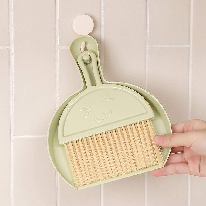 Small Dustpan and Brush kit, Multifunctional Cleaning Tool (with Manual Broom Brush), Plastic dust Collector (Green)
