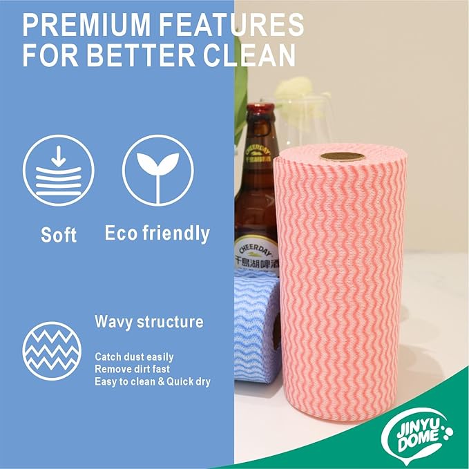 Reusable Cleaning Cloths Disposable Cleaning Cloth Dish Cloth Dish Towels Dish Rags All Purpose Cloths on 2 Rolls Blue&Red -200 Pieces