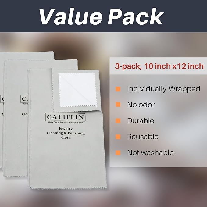 CATIFLIN 3pcs Multi-Layer Jewelry Cleaning Cloth, Large Silver Polishing Cloth, 100% Cotton Jewelry Polishing Cloths for Gold, Silver and Platinum Jewelry (Light Gray, 10 "X12)