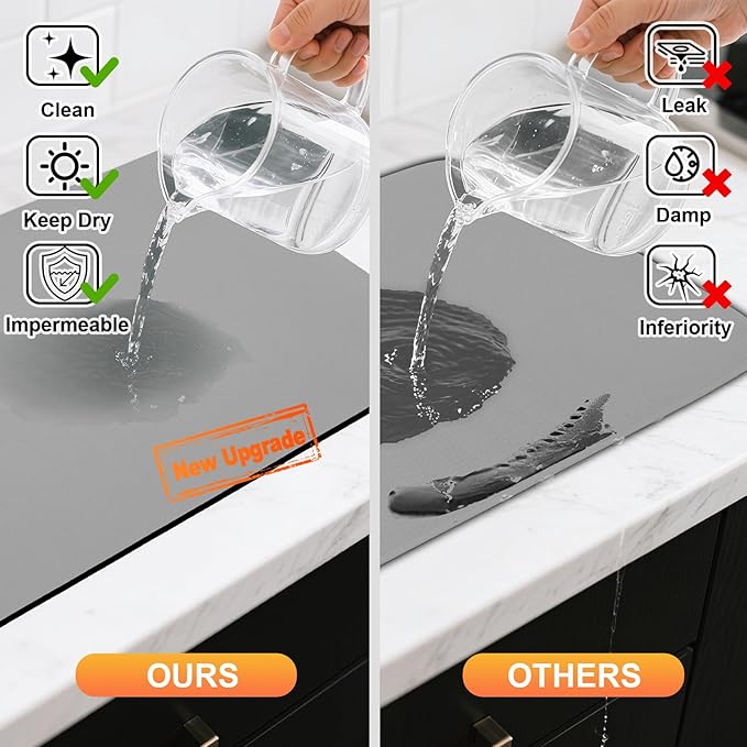 Dish Drying Mats for Kitchen Counter, Waterproof Coffee Mat for Countertop, Under Sink Mats, Coffee Bar Mat Accessories