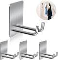Adhesive Hooks, Stick on Stainless Steel Towel Robe Razor Wall Hooks for Bathroom Kitchen, Sticky Heavy Duty Durable Shower Hangers for Hanging Hat Coat Key 4-Pack (Silver)