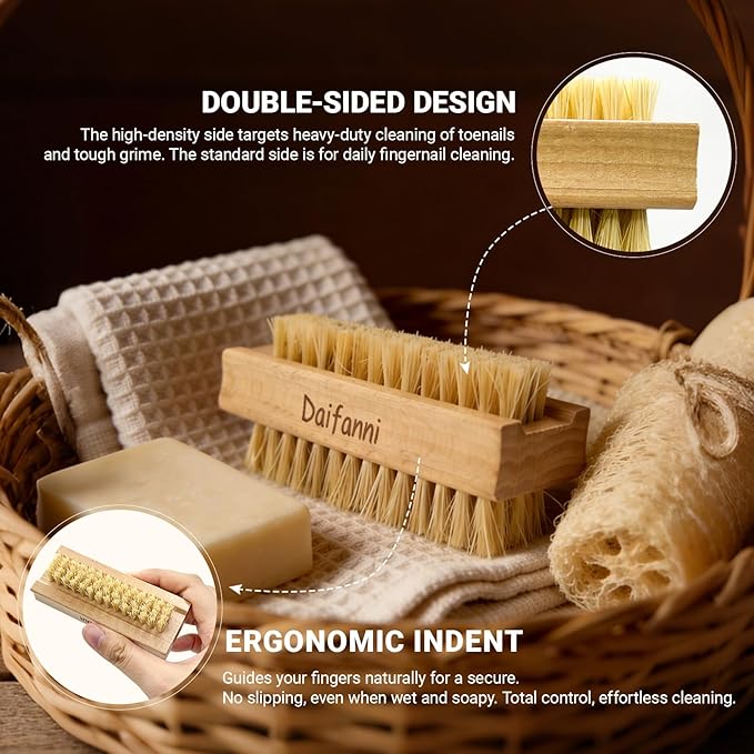 Wooden Nail Brush, Double-Sided Fingernail Scrub Brush for Cleaning Under Nails, Multi-Purpose Natural Wood Hand Scrubber for Dirt, Grease, and Daily Care 3 Pack (Natural)
