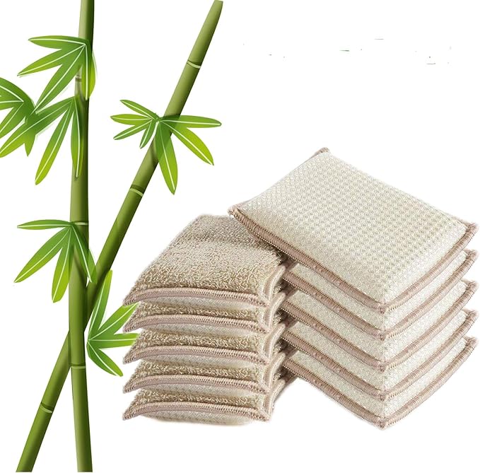Natural Bamboo Sponges Kitchen Cleaning Sponges Reusable Dish Washing Sponges Super Absorbent 10 Packs
