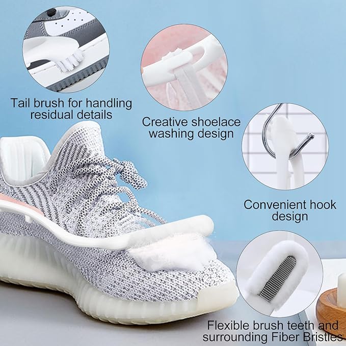Professional Cleaning Shoe Brush, Multifunctional Ergonomics Handle Shoe Brush Cleaner, Soft Bristle Shoes Cleaning Scrubber (Both-end Brush)