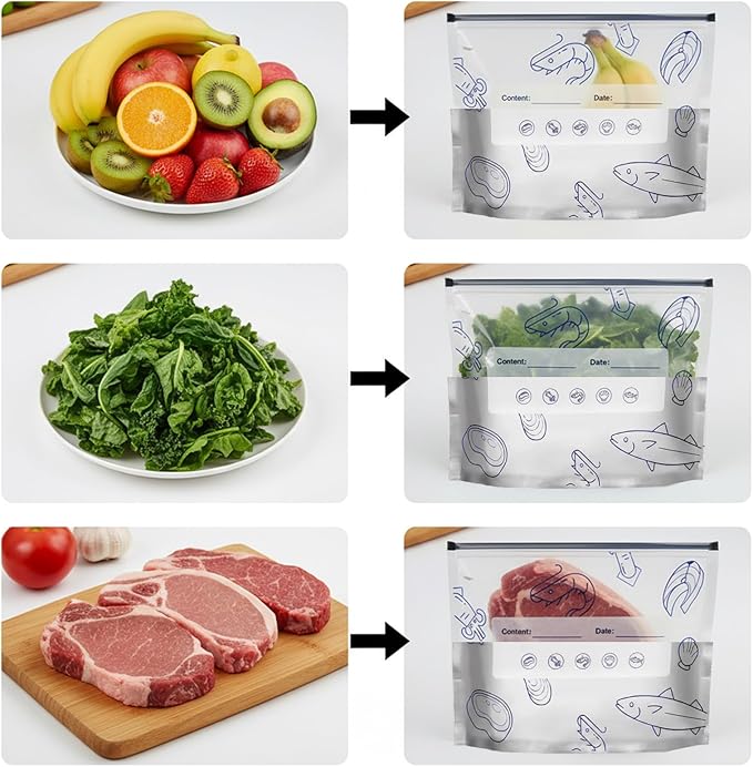 30PCS Reusable Aluminum Foil Sealable Storage Bags, Aluminum Foil Freezer Bag for Food, Stand Up Foil Storage Bags with Label and Zip Lock for Vegetable Fruit Meat (10*S+10*M+10*L)