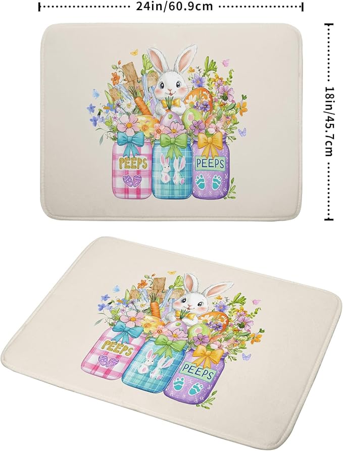Easter Bunny Carrots Dish Drying Mat for Kitchen Counter,Spring Colorful Flowers Mason Jar Drying Mat 18 x 24 Inch with Absorbent Reversible Microfiber Drying Pad for Coffee Bar