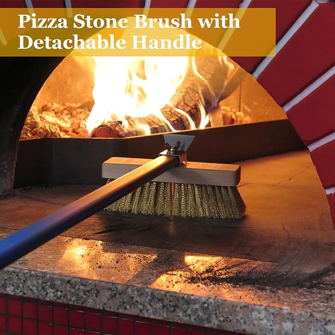 1 Pcs Adjustable 47" Pizza Oven Brush with Scraper, Brass Bristles Pizza Stone Brush with Detachable Handle and Screwdriver, Pizza Oven Accessories for Cleaning Pizza Oven